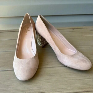 Kate Spade Anastasia Pink Suede Gold Glitter Block Heel Sz 9